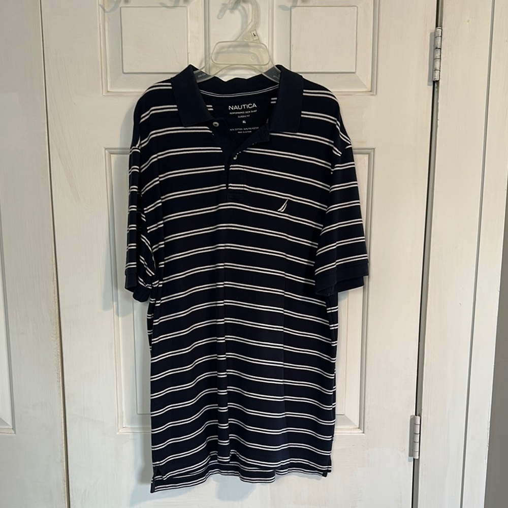 Nautica Men’s Navy and white striped polo size XL